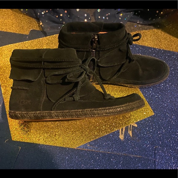 UGG SUEDE MOCASSIN SHEARLING STRAPPY WINTER Boots 8 GORG FLAW - Picture 6 of 15